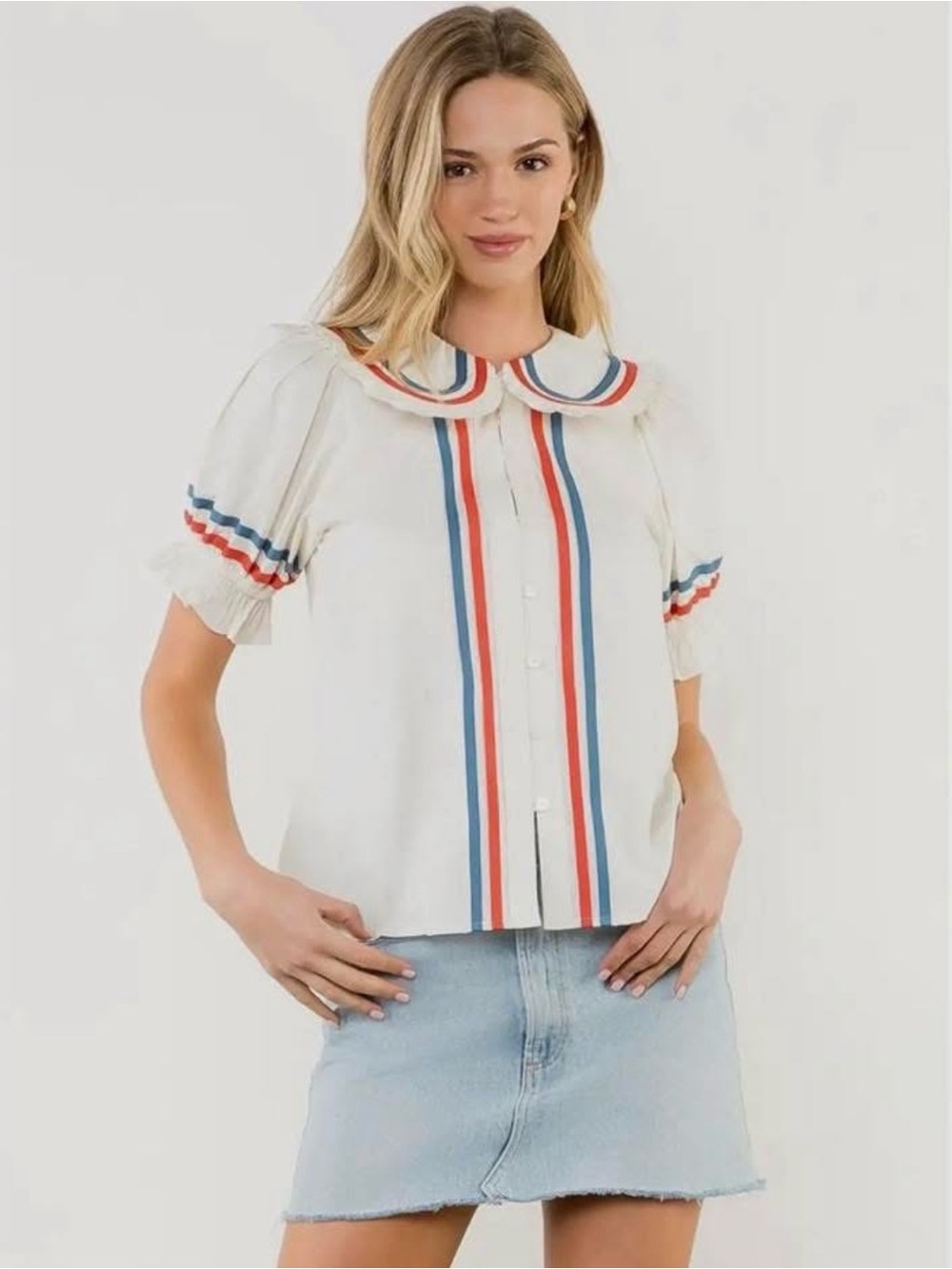 NWT Americana Ribbon Blouses Red White Blue 4th of July Tuckernuck XS S M L - Picture 2 of 7